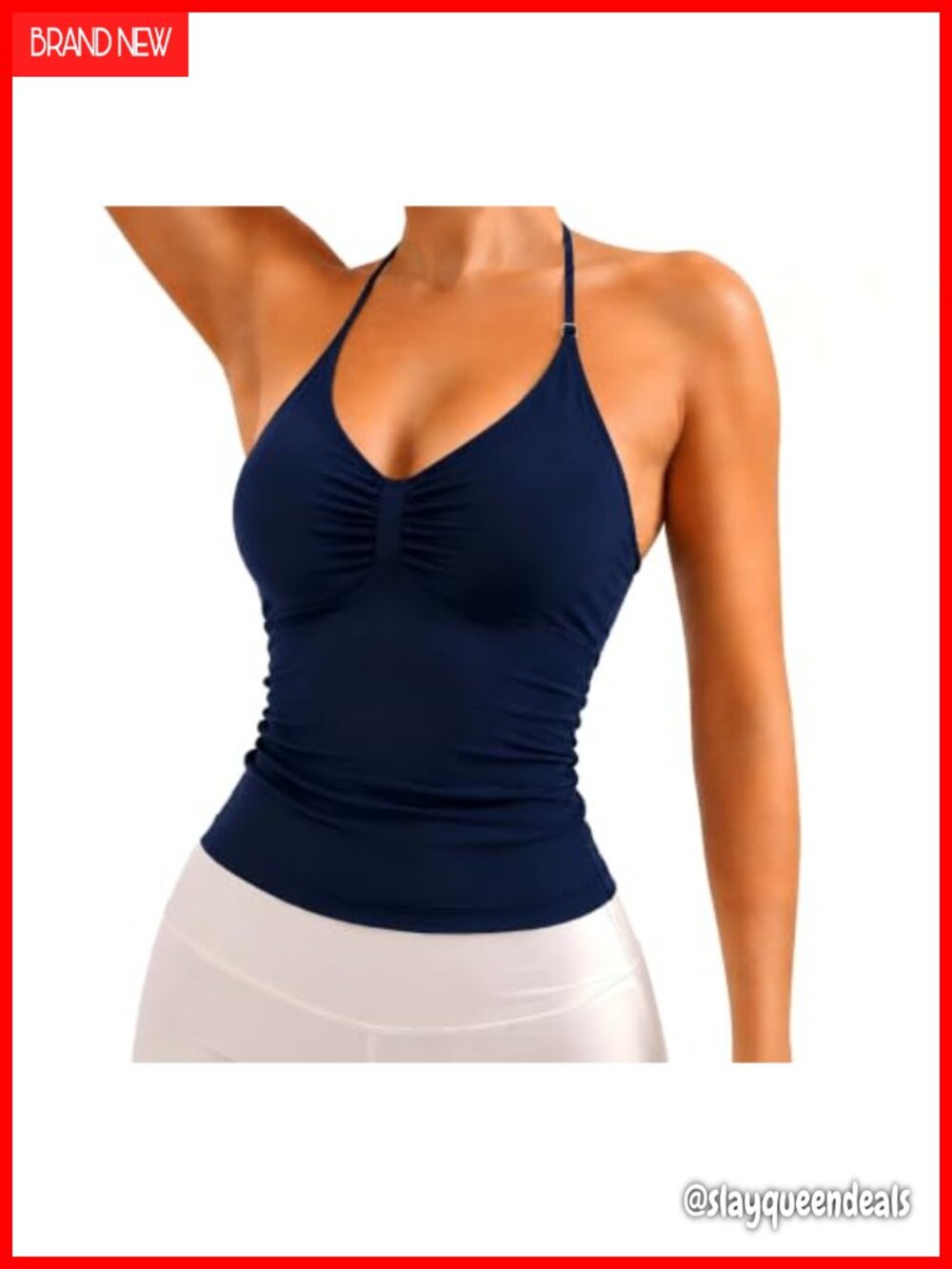 Slim Fit Halter Tank Top Built-in Bra V Neck Workout Yoga Top